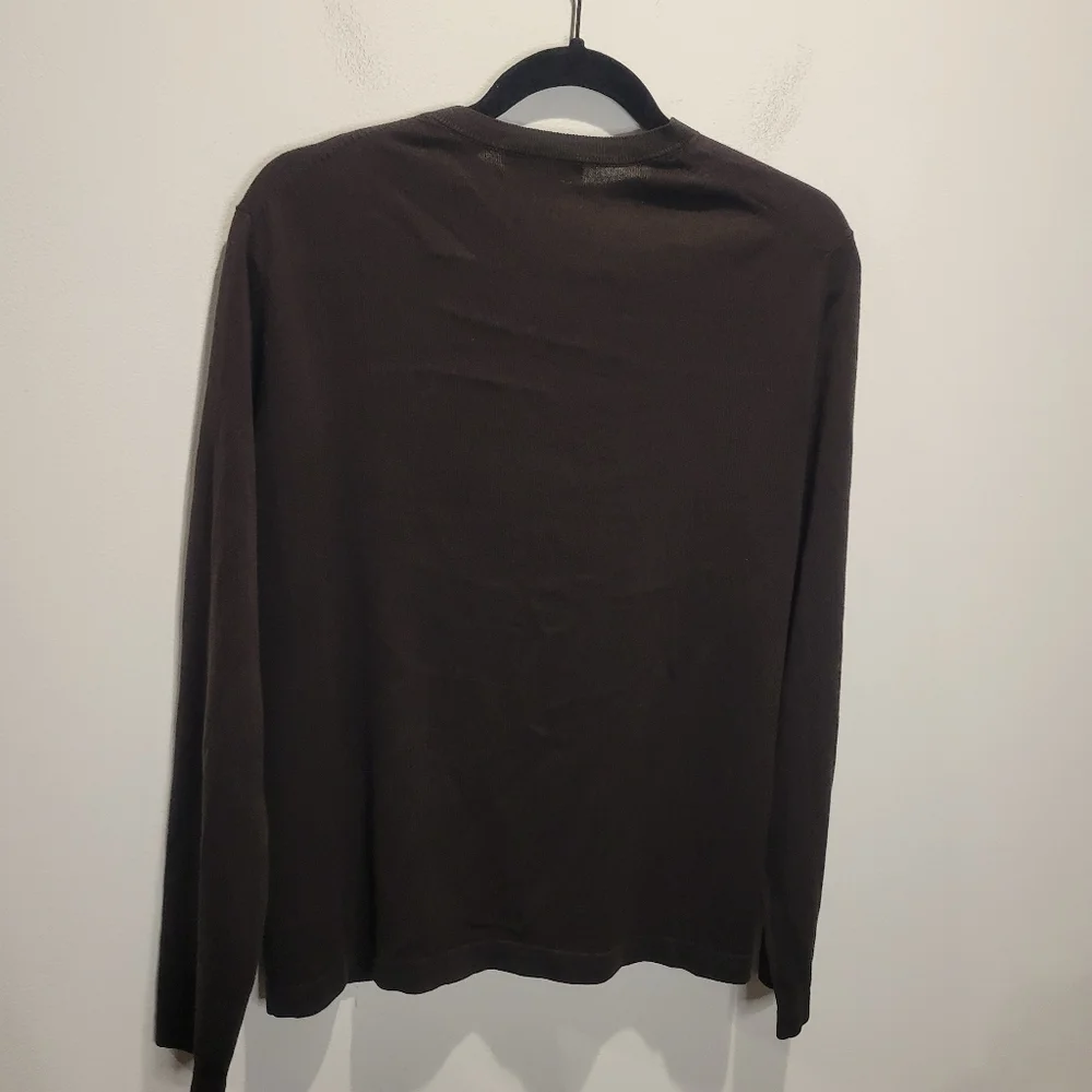 Banana Repulic Mens Size M Dark Brown Vneck Sweater Silk/cashmere Blend